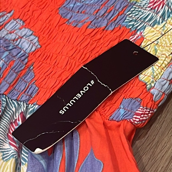 NWT Lulus Patsy Coral Red Floral Print Off-the-Shoulder Dress Size XS Coastal - Picture 16 of 16